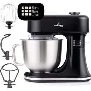 LEHMANN Impastatrice Planetaria Multifunzione con Display, Funzione di Fermentazione e Riscaldamento, Bilancia Integrata, 12 Velocità, Timer, con Ciotola 5 L, Frusta, Gancio Impastare, Mescolatore