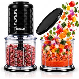 Duronic CH57 BK Mini Tritatutto 500W con 2 Ciotole 700 ml con Coperchio | Robot da Cucina Multifunzione per Verdure Frutta Carne Spezie 4 Lame Acciaio Inox, Funzione Impulso, Preparazione Salse Ner0