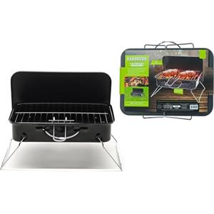EMPOTEC Barbecue Portatile Richiudibile da Tavolo Fornacella a Carbone Carbonella Griglia Grill in Acciaio Nero Pic Nic Campeggio Montagna Mare Dimensioni: h17x40x27 cm