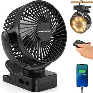 GOBRILLFUN Ventilatore a Clip 15,2 cm, 12000 mAh, Telecomando, LED, Timer | Ventilatore USB ricaricabile con timer e 3 velocità per casa, ufficio, camper e campeggio.
