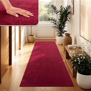 Paco Home Tappeto Moderno e Morbido per Soggiorno a Pelo Corto Lavabile Fluffy Uni Effetto Pelliccia Senza Tempo Elegante Antiscivolo Facile da Pulire, Dimensione:60x100 cm, Colore:Rosso