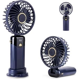 AUAUY Ventilatore Portatile a Mano, 6 Velocità Ventilatori, 2000mAh, Blu | Ricaricabile, Display a LED, per Casa, Ufficio, Viaggi, Camera da Letto, Biblioteca
