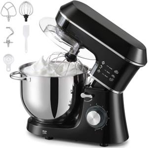 HOMCOM Impastatrice Planetaria con Ciotola Inox 7L 1400W 6 Velocità Pulse | Testa Inclinabile, Professionale Antiscivolo, Gancio Impastare, Frusta, Sbattitore, Paraschizzi, Accessori