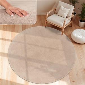 Paco Home Tappeto Moderno e Morbido per Soggiorno a Pelo Corto Lavabile Fluffy Uni Effetto Pelliccia Senza Tempo Elegante Antiscivolo Facile da Pulire, Dimensione:80 cm tondo, Colore:Beige