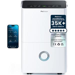 Pro Breeze Deumidificatore Casa Muffa 30L/giorno, display digitale dell'umidità, Drenaggio continuo, Timer 24 ore, Funzione di sbrinamento automatico - Ideale per umidità e condensa