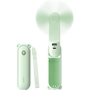 JISULIFE Mini ventilatore portatile, ventilatore portatile 3 IN 1, piccolo ventilatore tascabile portatile USB ricaricabile, ventilatore a batteria [14-21 ore di lavoro] con power bank-verde chiaro