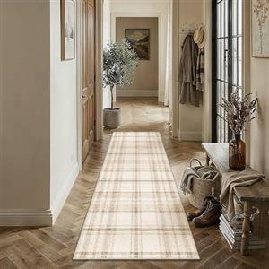 PureCozy Tappeto Corridoio 60x180cm Beige Moderno Geometric Tappeti | Cucina, Antiscivolo, Lavabile in Lavatrice, Camera da Letto, Scendiletto, Ufficio, Lungo, Pelo Corto