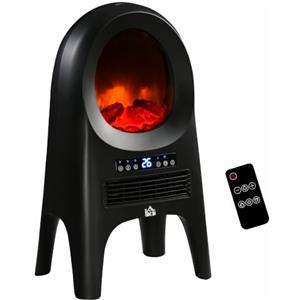 HOMCOM Camino Elettrico PTC 3 Modalità 1000W/2000W 33.7x25.5x60.4 cm Nero | Caminetto Elettrico, Temperatura Regolabile, Spegnimento Automatico, Timer, Telecomando