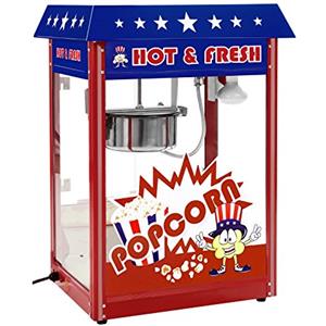 Royal Catering - Macchina per popcorn - 1500 W - 5 kg/h | Diametro pentola: 18 cm (parte superiore), Pentola con Rivestimento Antiaderente, Design USA in Blu e Rosso
