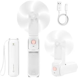 AUAUY Ventilatore Portatile a Mano, 3 Velocità Ventilatori, 2000mAh, Bianco | Ricaricabile, Ultra-Silenzioso, per Casa, Ufficio, Viaggi, Camera da Letto, Biblioteca