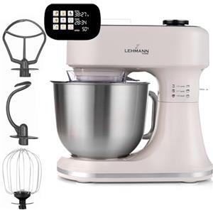 LEHMANN Impastatrice Planetaria con Display, 1500W, Funzione di Fermentazione e Riscaldamento, Bilancia Integrata, 12 Velocità, Timer, Ciotola 5 L, Accessori - Frusta, Gancio Impastare e Mescolatore