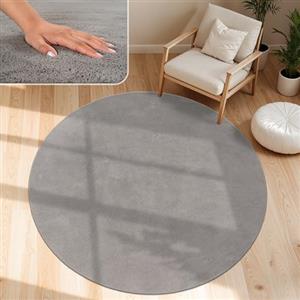 Paco Home Tappeto Moderno e Morbido per Soggiorno a Pelo Corto Lavabile Fluffy Uni Effetto Pelliccia Senza Tempo Elegante Antiscivolo Facile da Pulire, Dimensione:80 cm tondo, Colore:Grigio