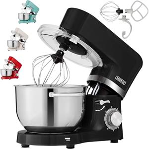 Arebos Planetaria Impastatrice Robot da Cucina 1500W | 4,5L + 5,5L | Nero | Planetaria multifunzione 1500W | 2 ciotole 4,5L + 5,5L | 6 velocità con impulso regolabile | ganci e frusta | nero