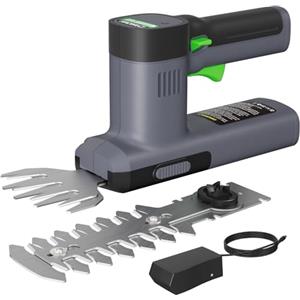 WORFCI Forbici da Giardino/Tagliasiepi con Batteria da 12V 2000mAh, 2-IN-1 Cesoie da Giardinaggio, Arbusti Lunghezza Lama 12cm, Prato Larghezza Lama 9,5cm