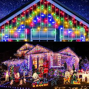 Elegear Luci Natale Esterno Cascata 10M 400LED Colorate con 8 Modalità di Illuminazione, Impermeabile, Tenda Luminosa per Patio Giardino, Decorazioni Natalizie
