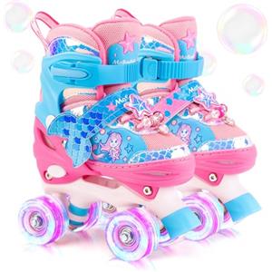 MoSoulais Sirenetta Pattini a Rotelle Bambina Pattini Bambina Pattini 4 Ruote Regolabili con Tutte LED Ruote Luminose per Principianti Ragazza Bambina Regali di Natale e Compleanno