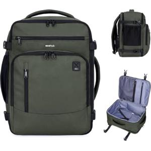 ECOHUB Zaino Ryanair 40x30x20, Zaino da Viaggio come Bagaglio a Mano Aereo | Cerniera SBS, Apertura a 180°, Scomparto per Laptop, Resistente all'acqua, Riciclato, Unisex, per Lavoro, Trekking, Verde