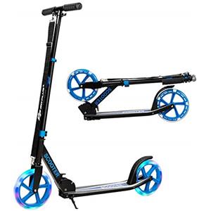 RELAX4LIFE Monopattino con Pedale in Alluminio per Bambini 10+ Anni, Scooter per Ragazzi con Manico Antiscivolo, Altezza Regolabile in 3 Livelli, 2 Ruote Spesse con Luci LED
