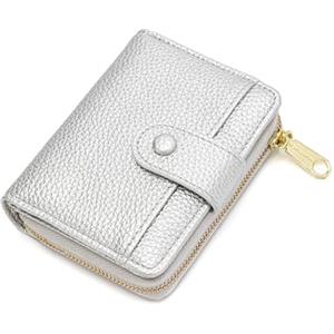 CHAOFANXI Portafoglio da donna in pelle, portafoglio da donna piccolo formato con grande scomparto per monete con cerniera, argento, 11*2.8*9, Moderno