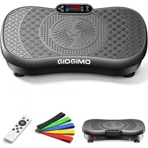 GIDGIMO Pedana Vibrante Fitness, Piattaforma Vibrante per Allenamento Total Body a Casa, con Musica , Telecomando e 5 Bande di Resistenza