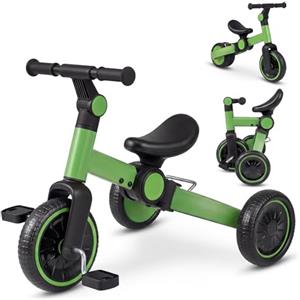 COSTWAY 5 in 1 Bicicletta per Bambini, Bicicletta da Equilibrio con Pedali Rimovibili, Manubrio Regolabile e Ruote, Triciclo Pieghevole per Esterni e Interni, per Bambini 2-4 Anni