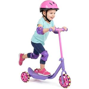 COSTWAY Monopattino per Bambini con 3 Ruote Luminose | Monopattino a Spinta con Impugnature Comode, Pedana Antiscivolo e Struttura in Metallo, Scooter per Bambini 2+ Anni
