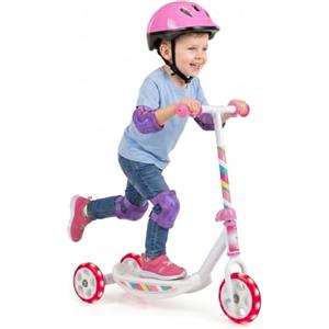 HOMASIS Monopattino per Bambini 2+ Anni con 3 Ruote, Portata 20 kg | Monopattino a Spinta con Rotelle Luminose LED, Telaio in Metallo, Manubrio Comodo e Pedana Antiscivolo, per Esterno e Interno