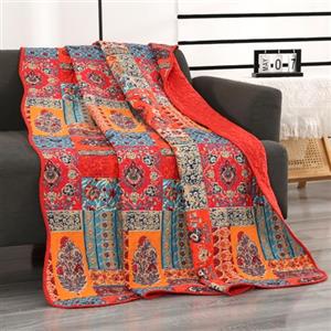 Qucover Copriletto Singolo 150x200cm, Trapuntato Copriletto Cotone Patchwork Bohémien, Plaid Grande Taglia Unisex Colore Arancio