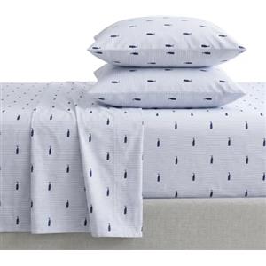 Nautica - Lenzuola per letto matrimoniale XL, set di biancheria da letto in percalle di cotone, decorazione per la casa costiera, elementi essenziali per la camera da letto (balena a righe blu, Twin