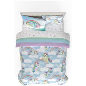 Franco Collectibles My Little Pony - Set di biancheria da letto con copripiumino e lenzuola, 7 pezzi, super morbido, per letto matrimoniale, motivo: arcobaleno