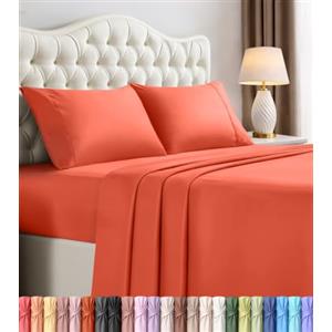Utopia Bedding Set di lenzuola per letto queen size, in microfibra spazzolata, resistente al restringimento e allo sbiadimento, facile da pulire (queen size, corallo), 4 pezzi