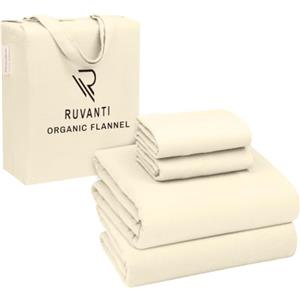 Ruvanti Set di lenzuola in flanella biologica per letto matrimoniale, 100% cotone spazzolato, con tasca profonda 40,6 cm, per tutte le stagioni, traspiranti, extra morbide, calde e accoglienti, 4