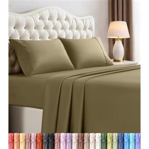 Utopia Bedding, lenzuola per letto matrimoniale misura king, 4 pezzi, in microfibra spazzolata, resistenti al restringimento e allo scolorimento, facile manutenzione (verde oliva)