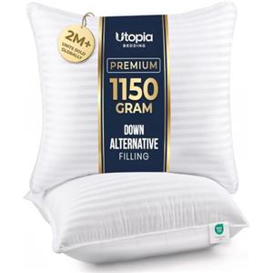 Utopia Bedding Set di 2 cuscini da letto per dormire, misura europea, colore bianco, di qualità alberghiera, per chi dorme sulla schiena, sulla pancia o sul fianco