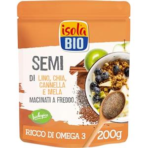 ISOLA BIO Semi Lino Chia Cannella e Mela Macinati Bio 200g | Superfood, fonte di proteine e calcio, ricco di fibre e omega-3, senza glutine, senza zuccheri aggiunti, vegan