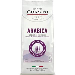 CAFFÈ CORSINI 1950 Caffè Corsini - Caffè Macinato 100% Arabica, Gusto Delicato Morbido e Aromatico, Note di Caramello e Cioccolato, Tostatura Media, 250g