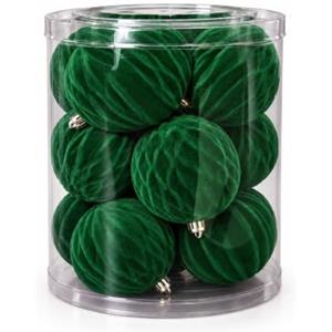 Avilia Set 12 Palline di Natale Vellutate 8 cm in 3 Trame, Verde | Palle di Natale opache per albero, ghirlande e centrotavola, sfere natalizie effetto velluto in tubo trasparente