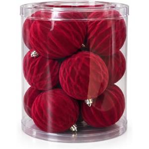 Avilia Set 12 Palline di Natale Vellutate 8 cm in 3 Trame, Bordeaux | Palle di Natale opache per albero, ghirlande e centrotavola, sfere natalizie effetto velluto in tubo trasparente