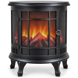 Avilia Camino Finto Decorativo LED con Effetto Fuoco, Caminetto Finto a Batteria | Stile Vintage Senza Fili, Lanterna Natalizia da Tavolo e Pavimento in Ferro Nero, 30,5 x 16 x 35,5 cm