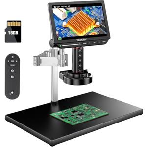 TOMLOV TM4k-AF Max 10,1" HDMI Microscopio Digitale Autofocus con Ring Light | 2S Autofocus, Riparazione SMD, 2000X, Base Grande, Supporto 13", Braccio Girevole, Video 4K/Foto 52MP, IPS, Compatibile PC/TV