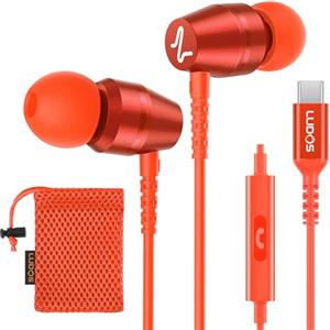 LUDOS OMNITONE Cuffie USB C, Garanzia 5 Anni, Auricolari USB C In-Ear per iPhone 16 15 Pro Max Plus iPad, Cuffie Type C con Microfono per Samsung Galaxy S24 S23 Ultra S22 S21 FE S20 A53 A54 - Corallo