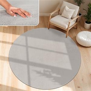 Paco Home Tappeto Moderno e Morbido per Soggiorno a Pelo Corto Lavabile Fluffy Uni Effetto Pelliccia Senza Tempo Elegante Antiscivolo Facile da Pulire, Dimensione:80 cm tondo, Colore:Argento