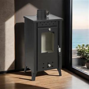 Dmora - Stufa a Legna Dtatarusan, Caminetto a Legna, Focolare a Legna, Stufa Rustica, Made in Italy, 39x33 h74 cm, Nero