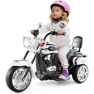 SOARS Moto Elettrica per Bambini 6V a 3 Ruote (Bianco-Poliziotto) | Motorino Triciclo con Luci LED e Suoni, con Acceleratore a Pedale e Specchietto, 3 km/h, Carico 30 kg, 3+ Anni