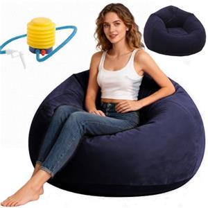 Wapasezyar Pouf gonfiabile, per interni, 105 x 105 x 60 cm, divano ad aria Lazy, senza imbottitura, per soggiorno, sedia a sdraio, camera da letto, poltrona gonfiabile per adulti (blu)
