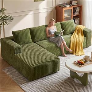 luckdect Divano angolare da 261 cm, divano a 4 posti con chaise longue e 4 cuscini, divano componibile trasformabile, divano letto dritto, divano angolare a L, tessuto in velluto a coste per soggiorno o