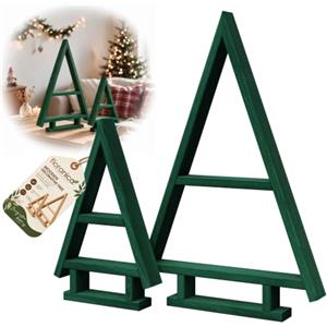 Floranica Albero di Natale in Legno Stilizzato, 55 + 35 cm, Verde | Set da 2, da Tavolo e da Decorare, Pino Impregnato per Interno ed Esterno, Fatto a Mano, Alternativo e Minimalista