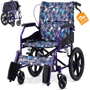 ByteTecpeak M5 Sedia a Rotelle Pieghevole Leggera verde | Carrozzina Compatta per Anziani e Disabili, da Transito Braccioli Imbottiti, Cintura Sicurezza Pedali pieghevoli e rimovibili
