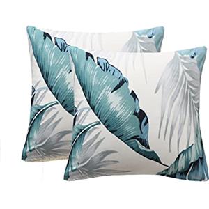 Jaotto Federe Confezione da 2 Federe Cuscini Divano Decorativi Fodere Quadrati Spandex 45x45cm Cuscino Copricuscini per Soggiorno Camera da Letto Casa(Foglie Bianche,Set di 2)
