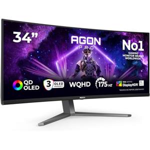 AOC Gaming Monitor AG346UCD 34 pollici Curvo 3440x1440, UW-QHD, 175Hz, QD-OLED Panel, 0.03ms GtG, USB Hub Speakers, Height Adjustment (HDMI2x 2.0 DP 1x 1.4) HDR400 TB, FreeSync Prem. G-Sync Comp. Nero